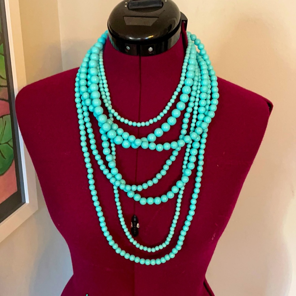 7 strand aqua beaded necklace